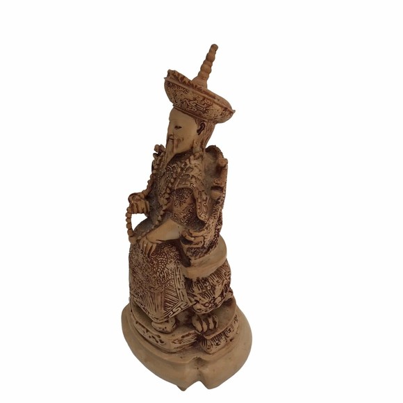 Vintage ASIAN ROYALTY Carved FIGURINES ETCHED SITTING ON SERPENT THRONES 9 1/4” - Picture 5 of 15